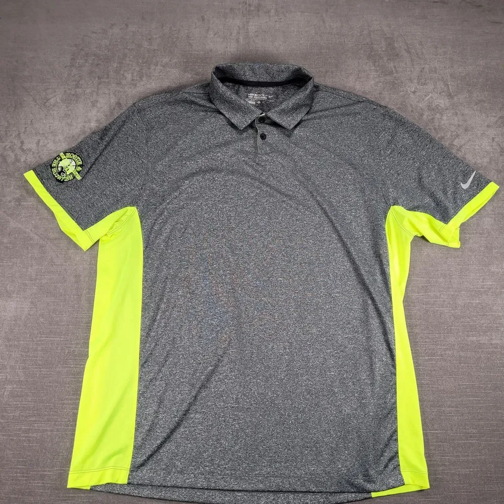Nike The Hooters & Blowfish Golf Polo Shirt Athletic Fit Gray Neon Green Mens XL
